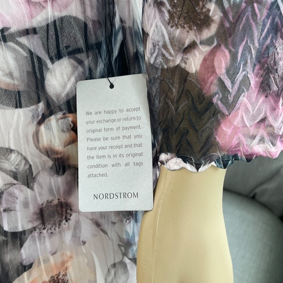 NEW Komarov Floral Print Chiffon Overlay Handkerchief Hem Dress, L - Picture 11 of 13